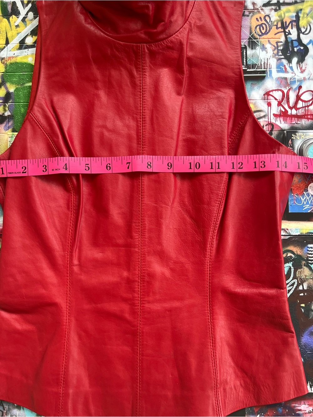 Y2K Genuine Red Leather Sleeveless Top. Back Zip. Fully lined. - Picture 8 of 16
